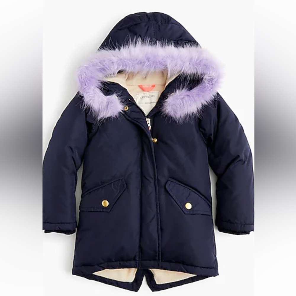 J. Crew Girls' fishtail parka coat jacket navy purple 14